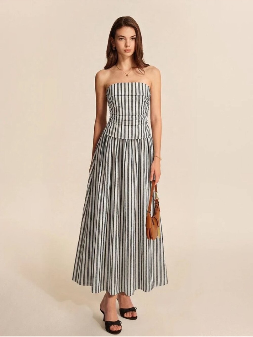 Commence Strapless Linen Ruched Maxi Dress Size XS